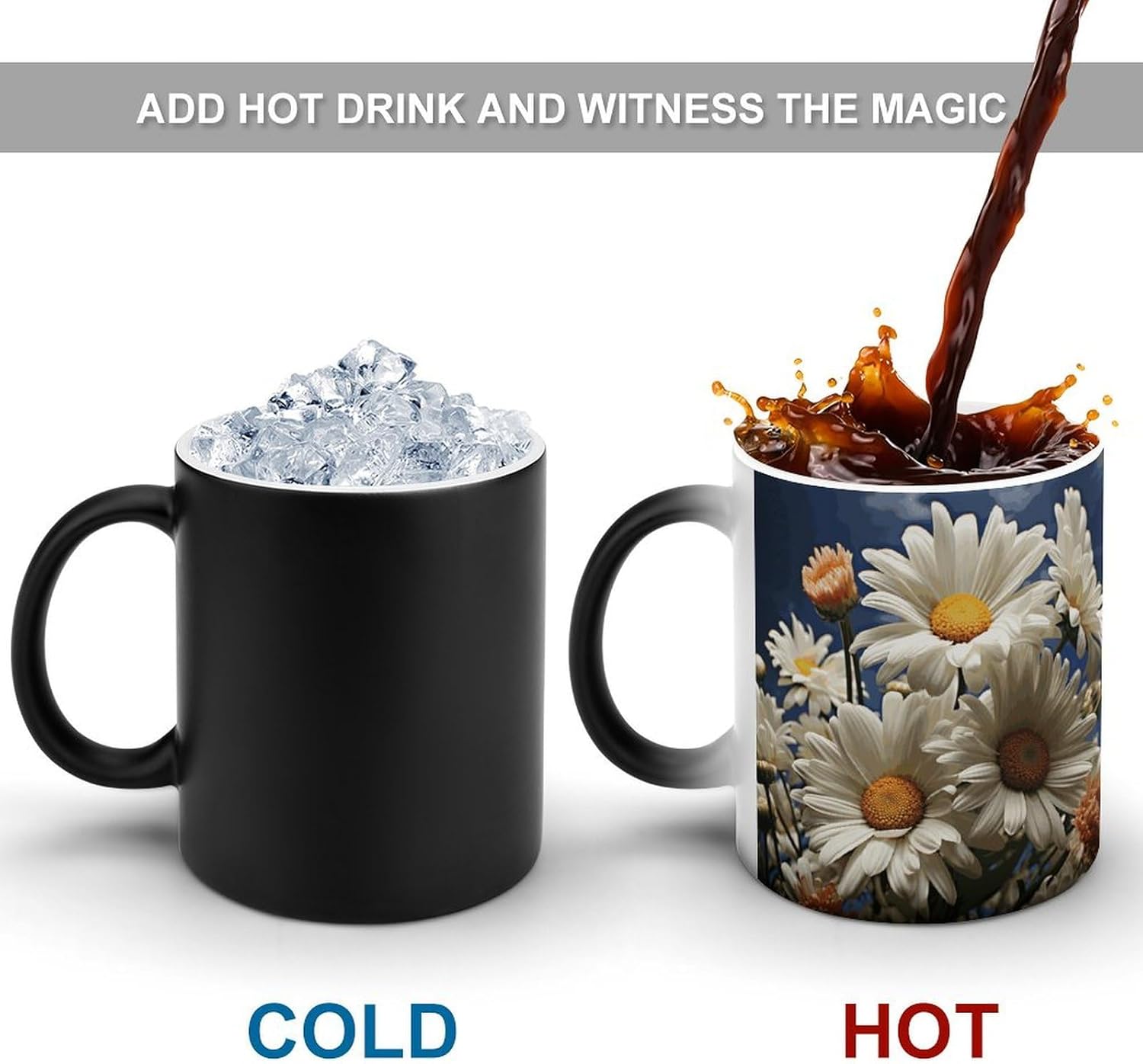 Color Changing Mug Floral Daisy Printed Ceramic Coffee Mug Heat Changing Sensitive Mug Magic Heat Changing Coffee Mug Novelty Coffee Mugs