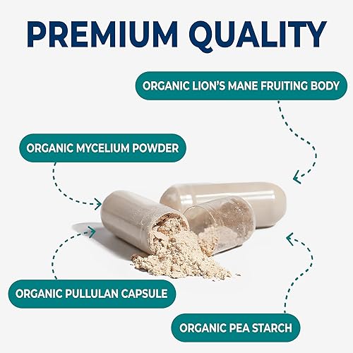 Miniatura 3 de norm Cápsulas de hongos de melena de león  1000 mg de Hericium erinaceus orgánico con cuerpo fructífero y micelio  Enfoque, memoria y apoyo del