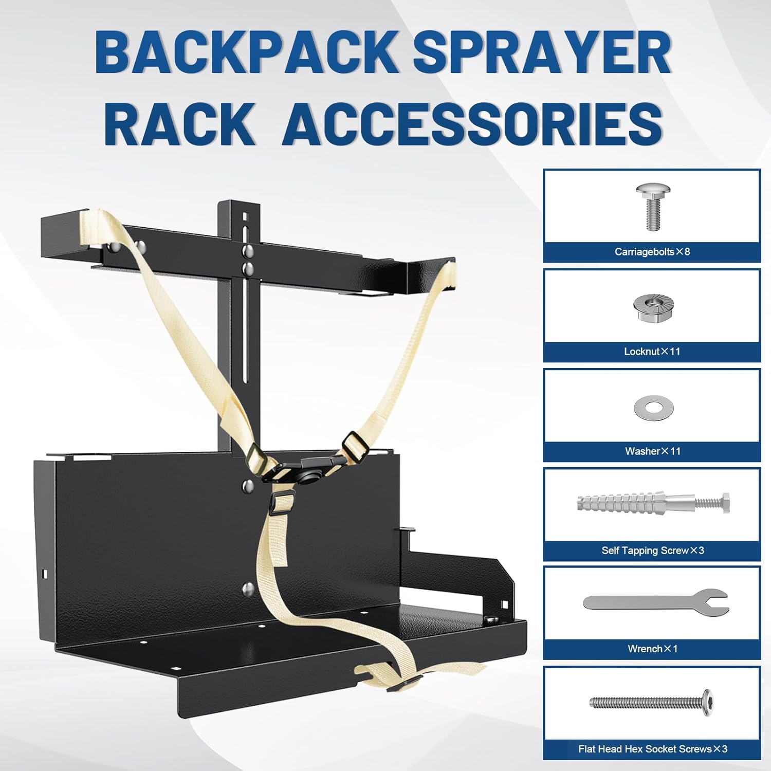 Backpack Sprayer Rack, Adjustable Backpack Sprayer Holder with Upgraded Buckle for Webbing Suitable for Open or Enclosed Trailers, Black