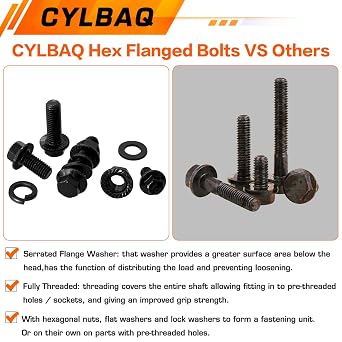 Flange Nut and Bolt Set M6 M8 M10, 248PCS Flanged Hex Bolts With Flat & Lock Washers, Carbon Steel Hexagon Head Nut and Bolt Sets, Black Metric Assorted Machine Screws