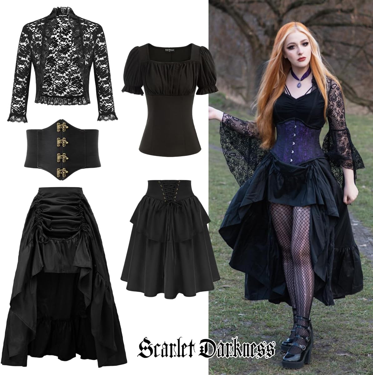 Scarlet Darkness Women's Renaissance Pirate Skirt Gothic Steampunk Victorian High-Low Skirts - Image 7