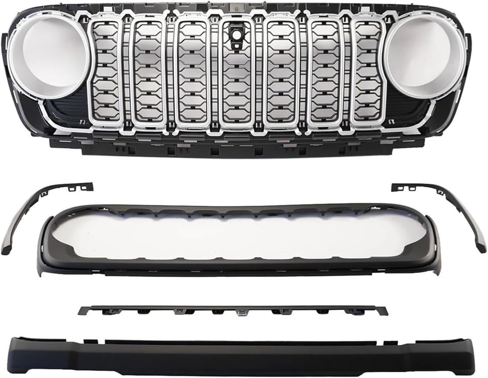 Front bumper grille Front Lip Spoiler for Jeep For Wrangler JL JT 2018 2019 2020 2021 2022-2024 Car Bumper Mesh Grille(Silver)