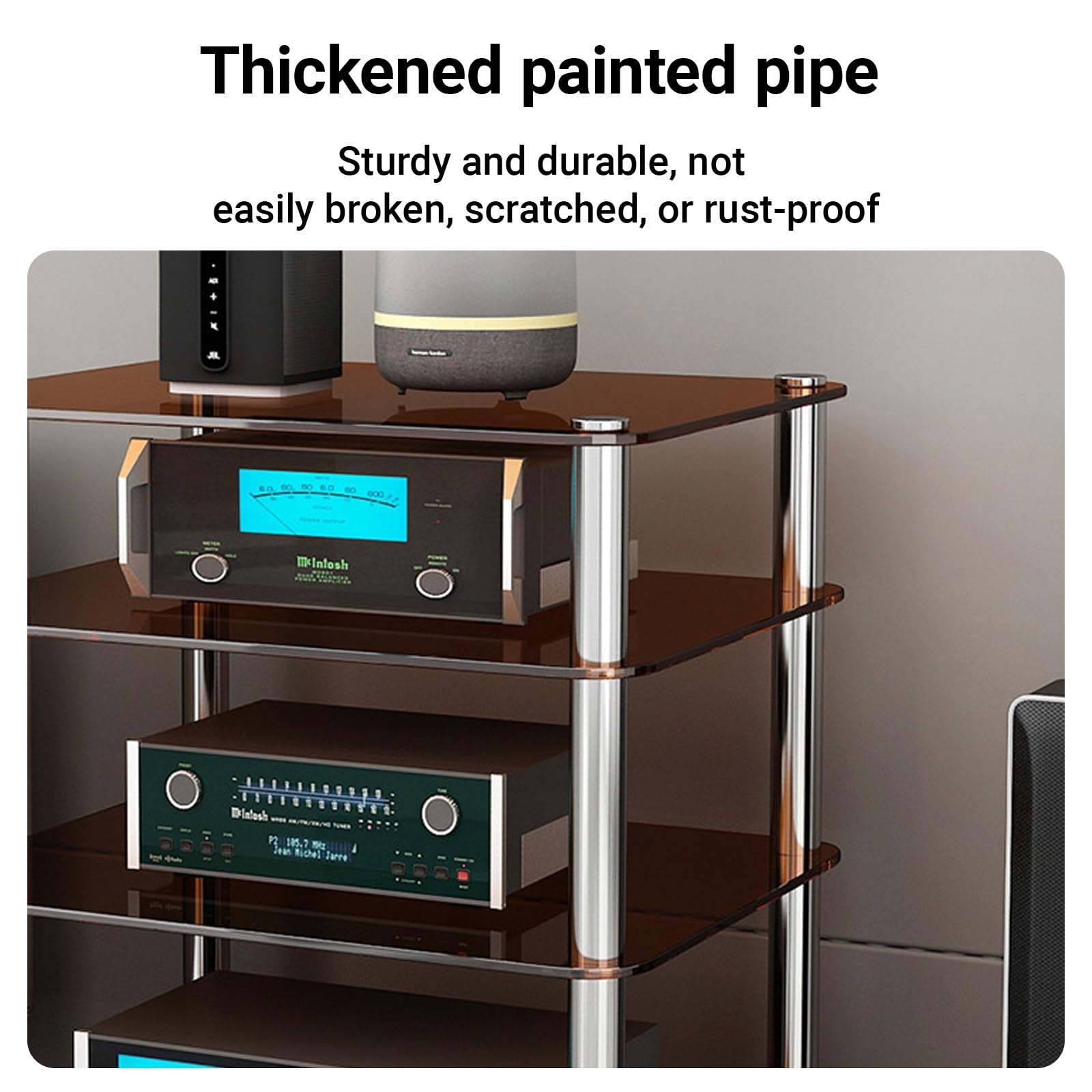 Supporto multimediale AV in vetro temperato a 4 livelli per audio-video stereo console per Home Theater Design moderno trasparente a 4 strati Soluzione di archiviazione durevole ed elegante