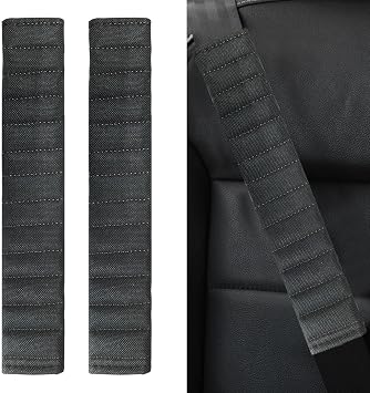 2PCS Car Seat Belt Pads Cover, 13.66" Extra Long Soft Linen Auto Seat Shoulder Strap Pad for Protecting Neck, Comfortable Breathable Vehicle Interior Seatbelt Protector AccessoriesBlack