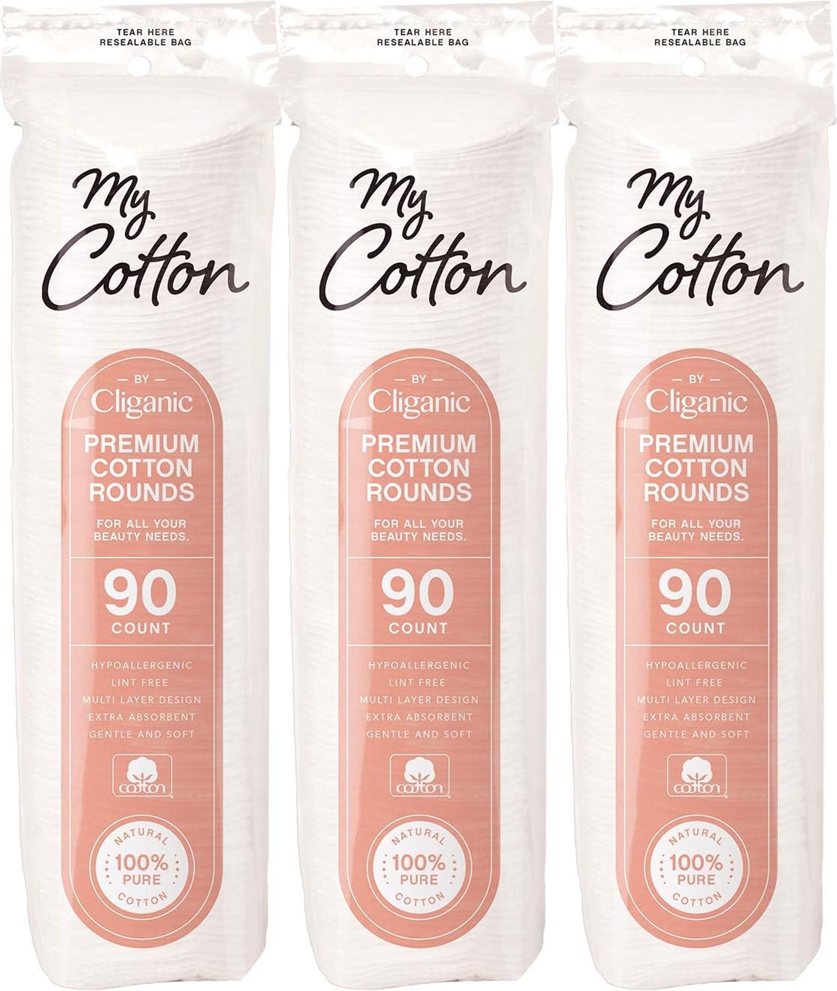 My Cotton Premium Cotton Rounds for Face (3 Pack) | Makeup Remover Pads, Hypoallergenic, Lint-Free | 100% Pure Cotton-image-10