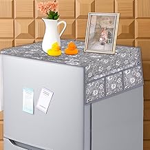 Grisha Home PVC Printed Fridge Top Cover/Refrigerator Cover With 6 Utility Pockets Durable & Dustproof, Easy Clean Protector for Refrigerator Top (53 x 99 Cm ) (Grey)