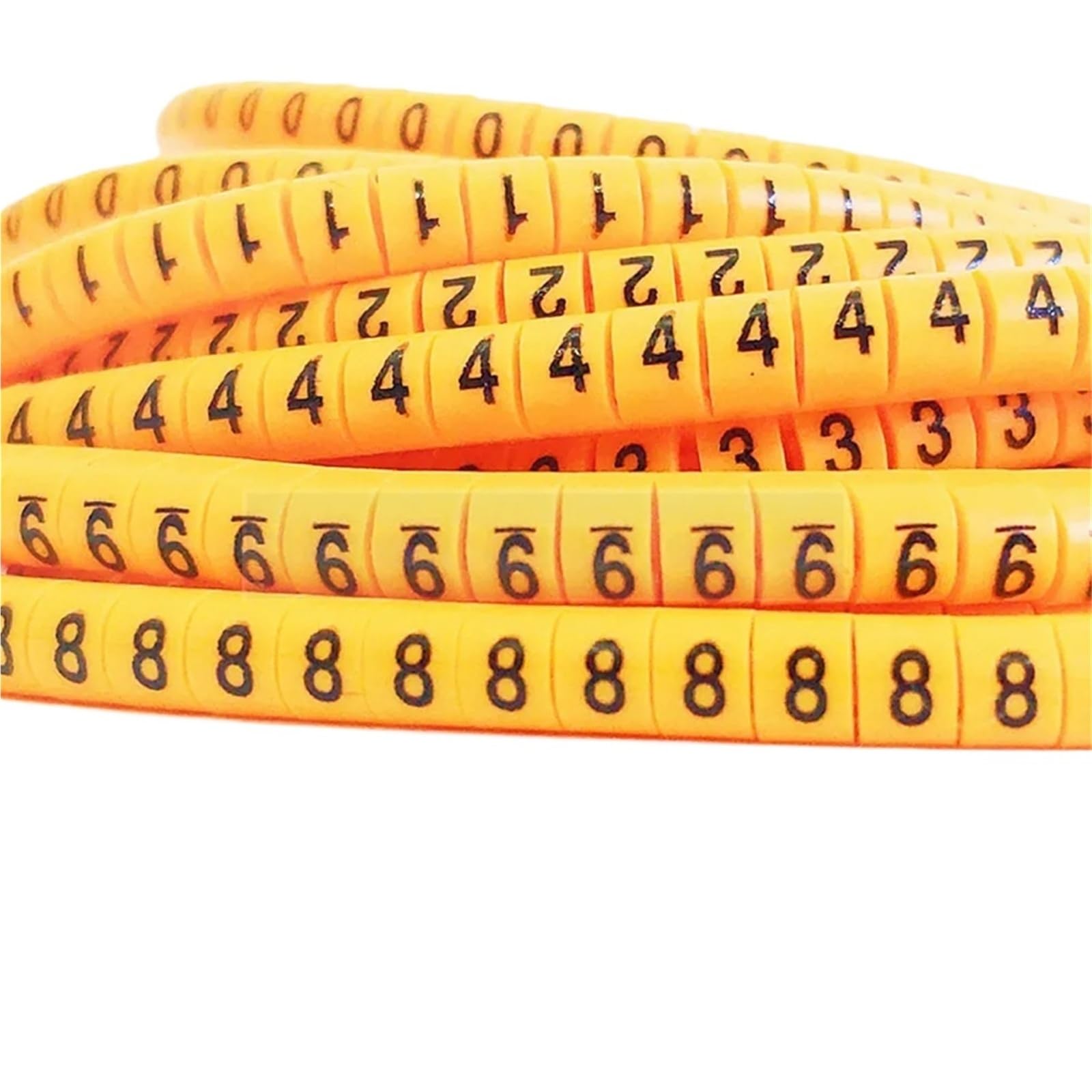 Kabelmarkierung PVC-Kabelmarkierung EC-0 EC-1 Kabeldrahtmarkierungsnummer 0 bis 9 Kabelgröße 1,5 qmm gelbe Farbe PVC-Kabelmarkierungen Isolierungsmarkierung(EC-0-yellow-0-9)