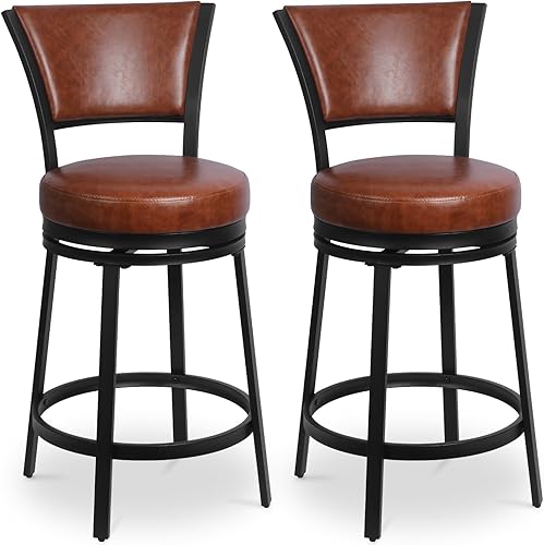 Taburetes de bar, taburetes de bar giratorios con respaldo, taburetes de bar de 25 pulgadas de altura de mostrador, juego de 2, taburetes giratorios