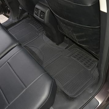 BDK Heavy Duty Rugged Ridged Complementary Rubber Rear Floor Mats Liners, All Weather Protection, Designed for Trucks Cars Sedan SUV