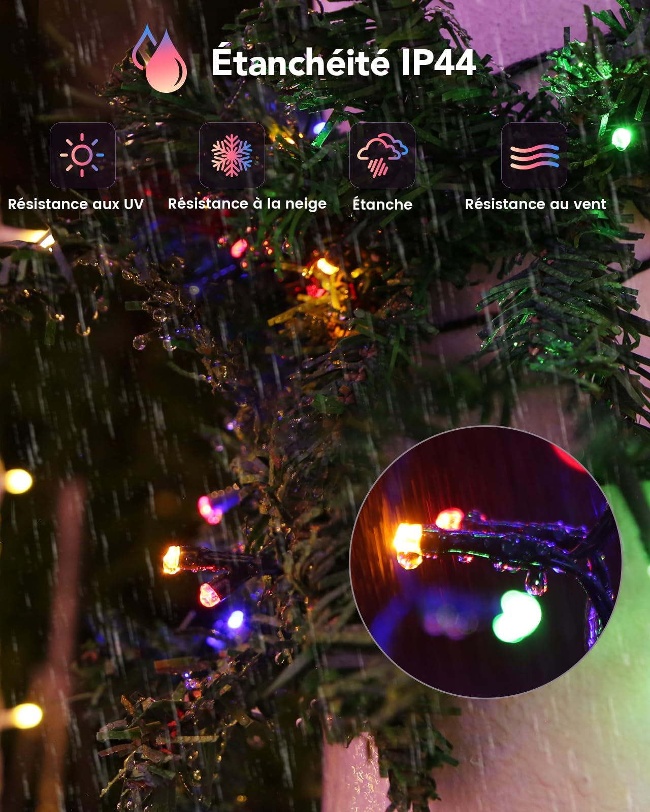 Guirlandes Lumineuses de Noël 50 m, 500 LED, Guirlande Lumineuse avec 11 Modes, IP44, Décoration pour Noël, Fête, Mariage, Patio, Jardin, Festival (Blanc Chaud et RVB)
