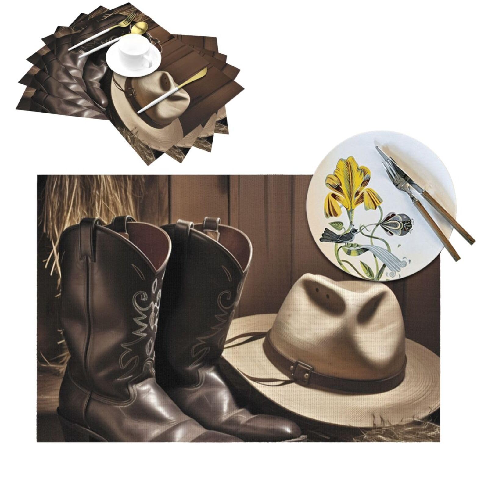 Tapis de table cowboy pour repas en famille lot de 6 PVC