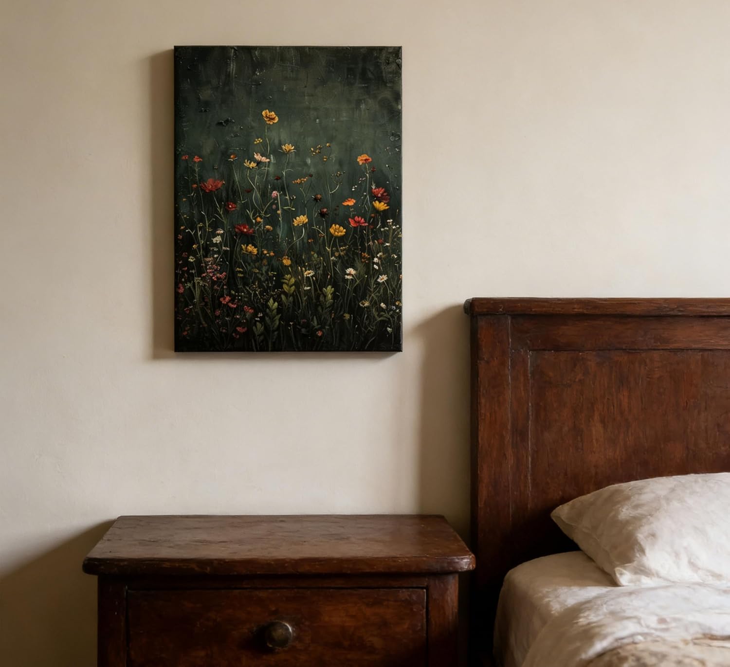 TUTENG Vintage Wildflower Canvas Wall Art Moody Dark Green Flower Botanical Paintings Pictures Wall Decor Nature Floral Farmhouse Landscape Poster Printing for Bedroom Living Room Home Decoration - Image 9