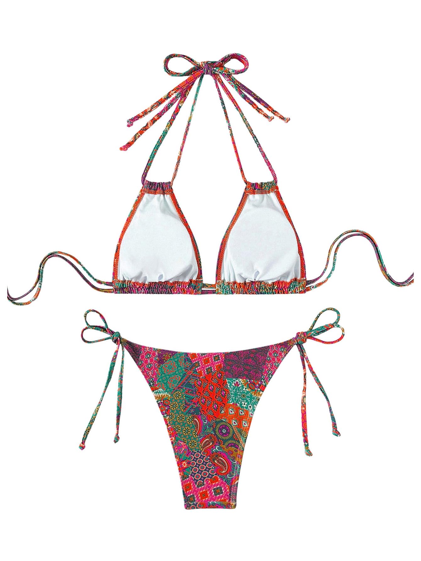 GORGLITTER Zestaw damskich bikini, 2 sztuki, strój kąpielowy, wiązany na szyi, wysoki stan, trójkąt, moda kąpielowa, dwuczęściowy strój kąpielowy ze sznurowaniem