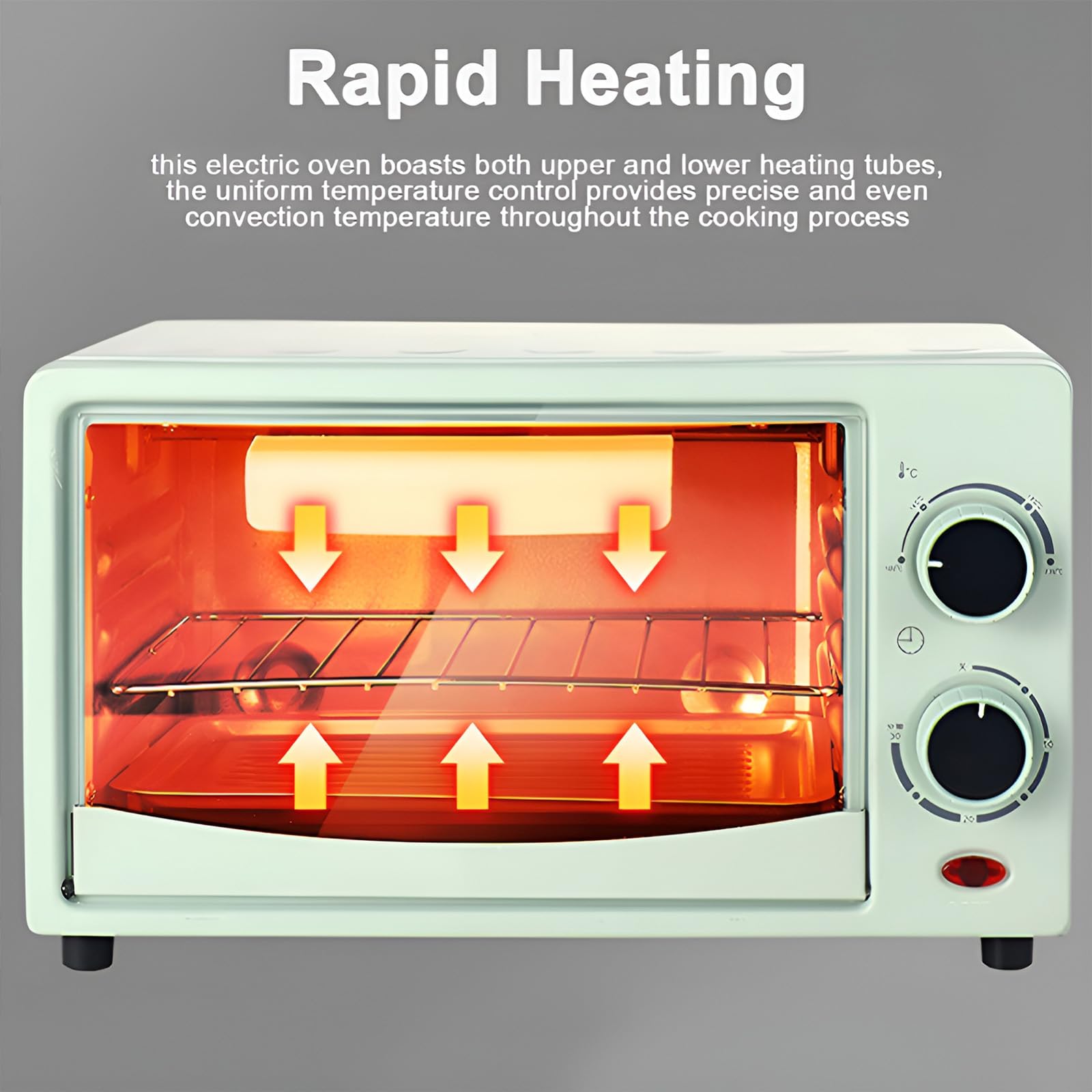 Mini forno elettrico con funzione friggitrice ad aria, 12 litri, tostapane a convezione da banco con temperatura regolabile da 0 a 230 °C e timer di 30 minuti, ideale per arrostire, cuocere al fo