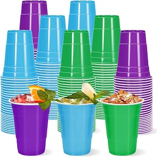 Whaline 60Pcs Colored Plastic Cups 16oz Purple Blue Green Plastic Cups Monster Party Disposable Cups for Birthday Baby Shower Wedding Supplies