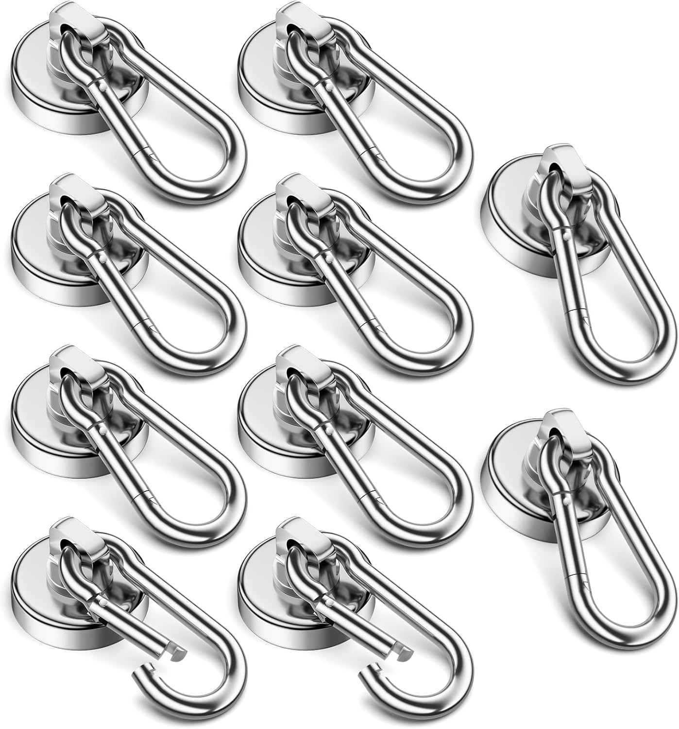 VNDUEEY Strong Magnetic Hooks, 150Lbs 4 Pack Neodymium Grade-52 Magnet Hooks Heavy Duty, Magnets with Swivel Carabiner Hook for Hanging, Cruise, Garage, Refrigerator, Kitchen, Office, Home