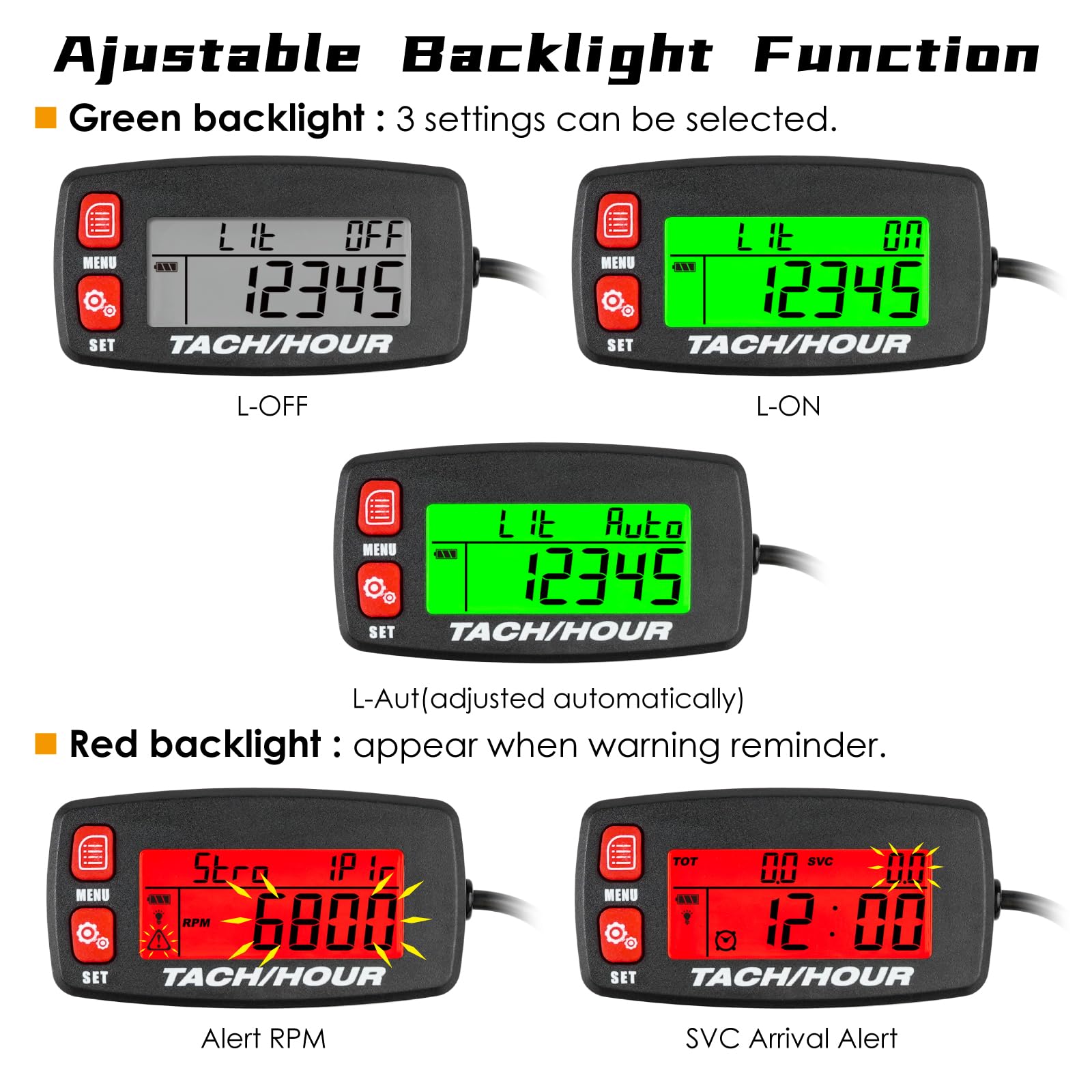 Alligator Clip Tach NInE-ROnG Self-Powered Tachometer/Hour Meter