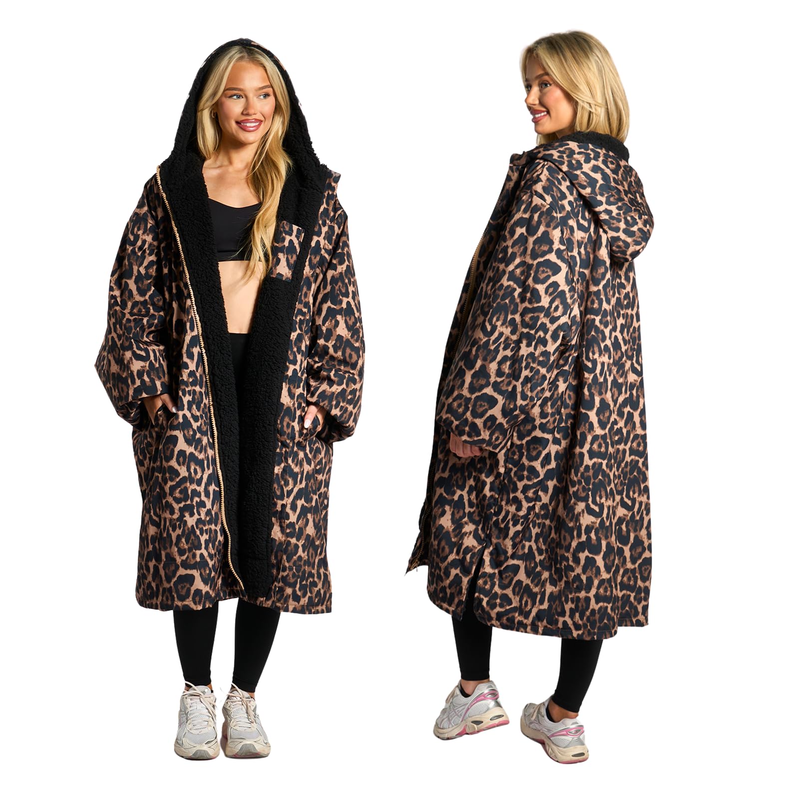 OHS Leopard Sherpa Lined Water Resistant Changing Robe - S/M - Natural