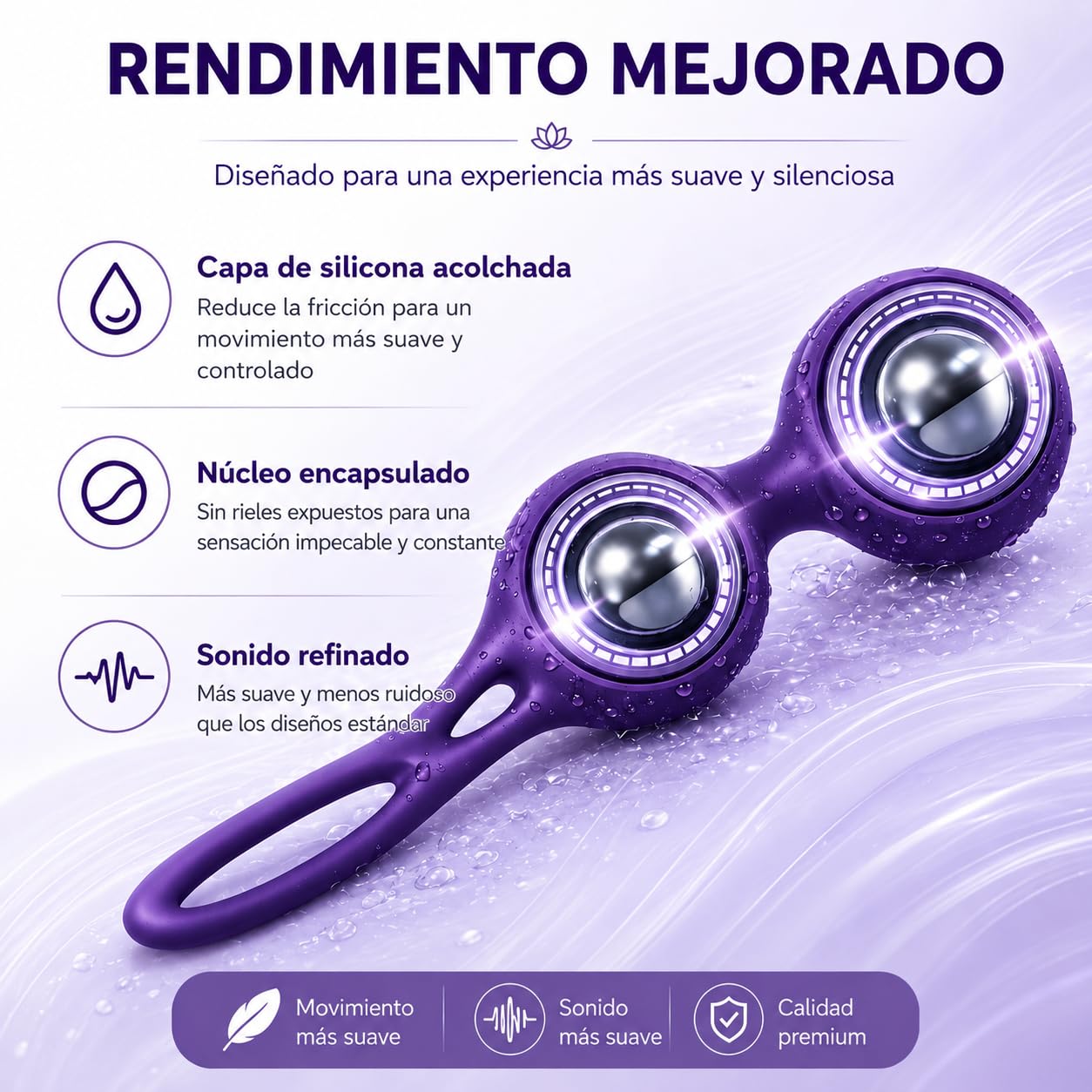 Bolas Chinas - Pesas para Ejercicios Kegel - Control de la Vejiga y Ejercicios del Suelo Pélvico Silicio de próxima generación -Silicona (Morado) (Morado)