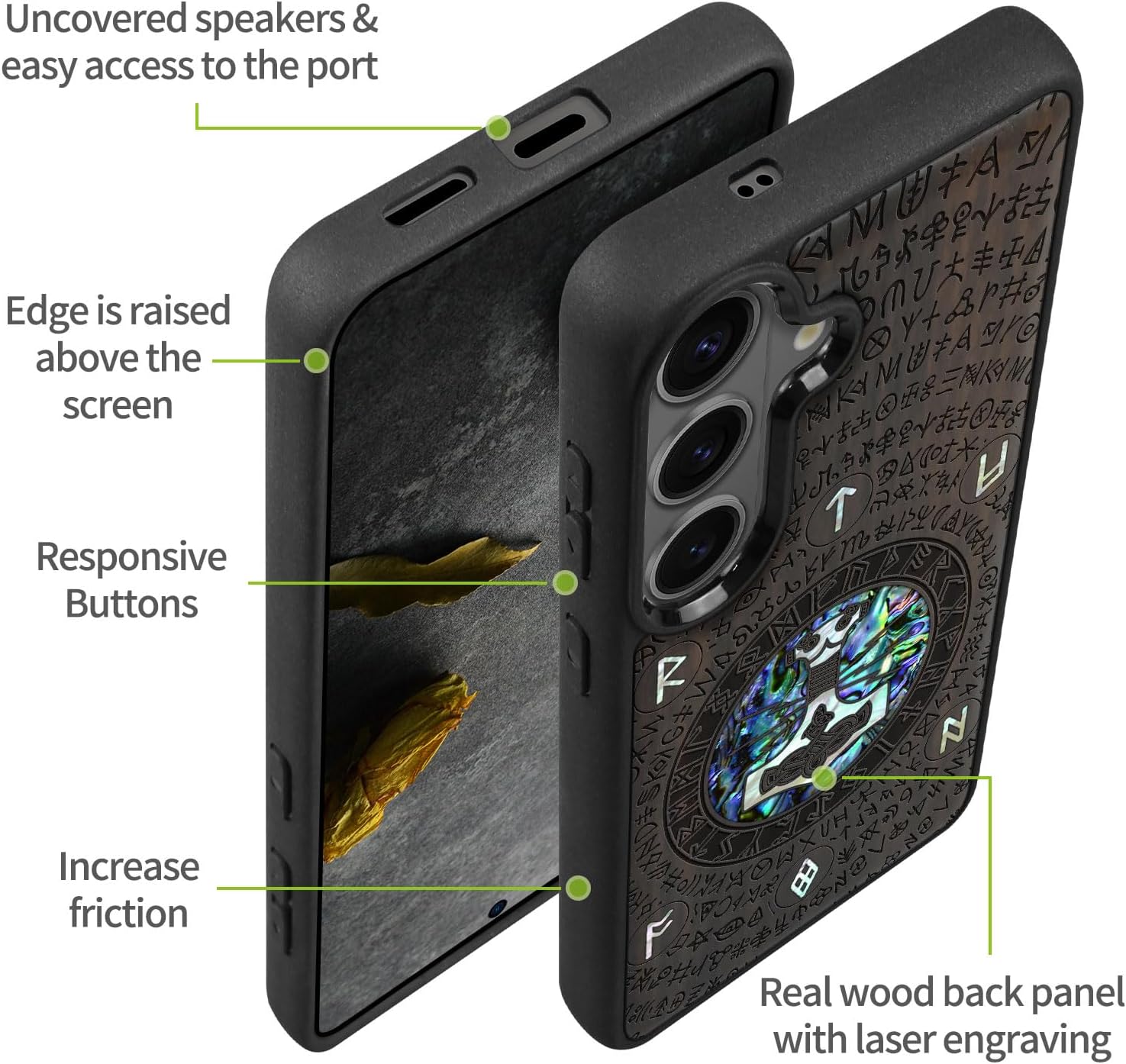 Carveit Magnetic Wooden Case for Samsung Galaxy S26 Case, Wood Artisan Engraved & Handmade Shell Inlaid, Compatible with MagSafe Wireless Chargers (Thors Hammer) Blackwood