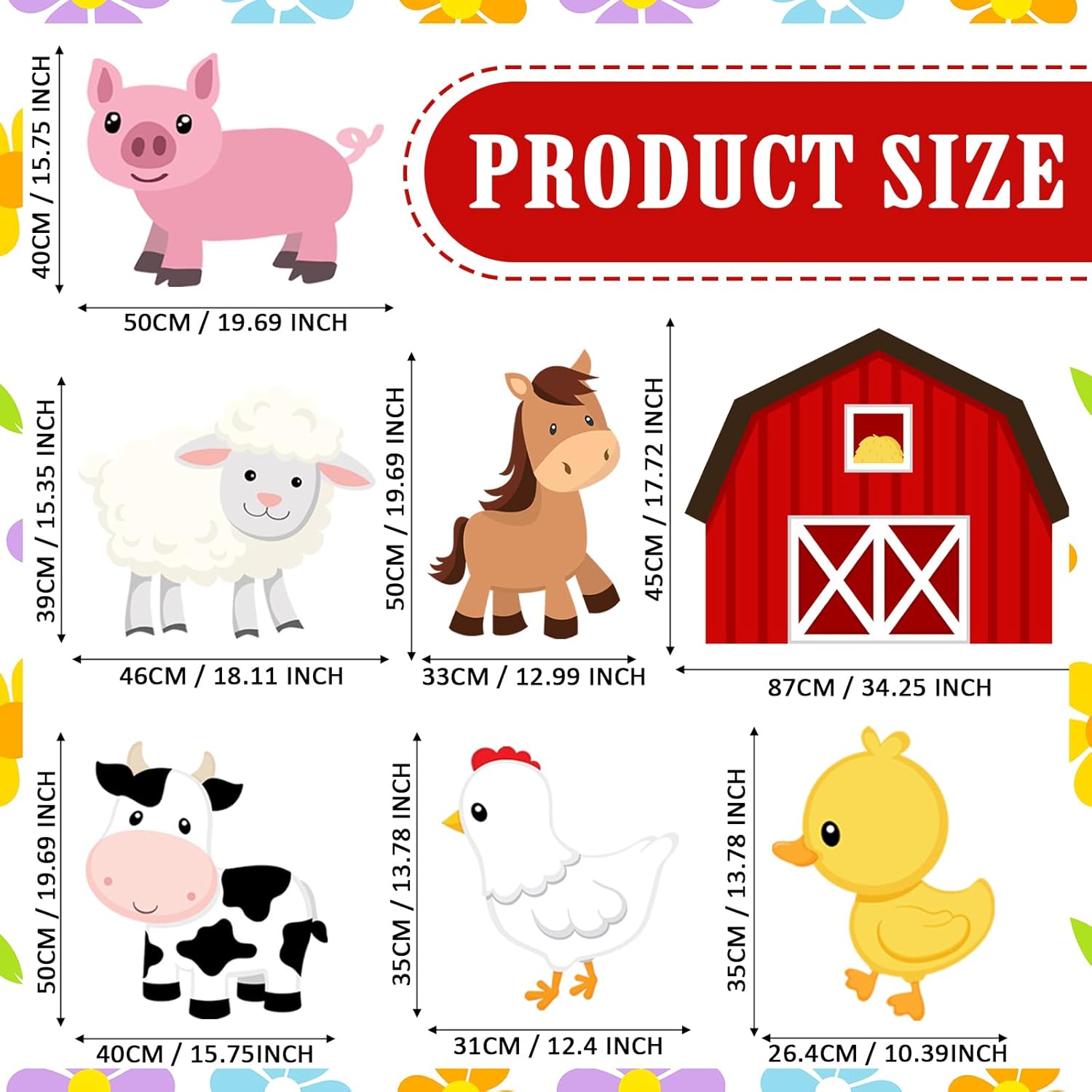 7 Pcs Large Farm Animal Cardboard Cutouts 34.3 Inch Farm Animal Birthday Party Decorations Barnyard Birthday Baby Shower Supplies Farmhouse Theme Barn Lawn Classroom Yard Photography Decor