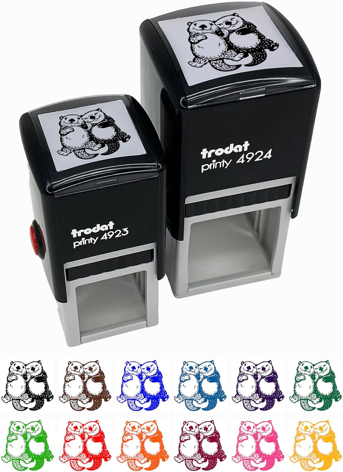 Otter Couple Holding Hands Love Anniversary Valentine's Day Self-Inking Rubber Stamp Ink Stamper - 1-1/2 Inch Large - Blue Ink