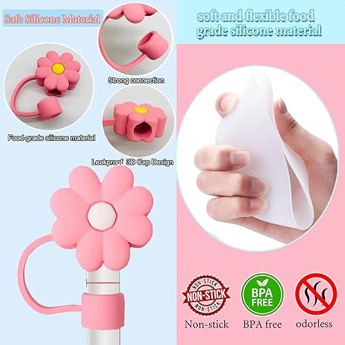 Miniatura 2 de Juego de 8 accesorios para vasos Stanley, incluye 6 tapas de silicona de 0.4 pulgadas para vasos de 30 y 40 onzas con asa y 2 fundas de silicona