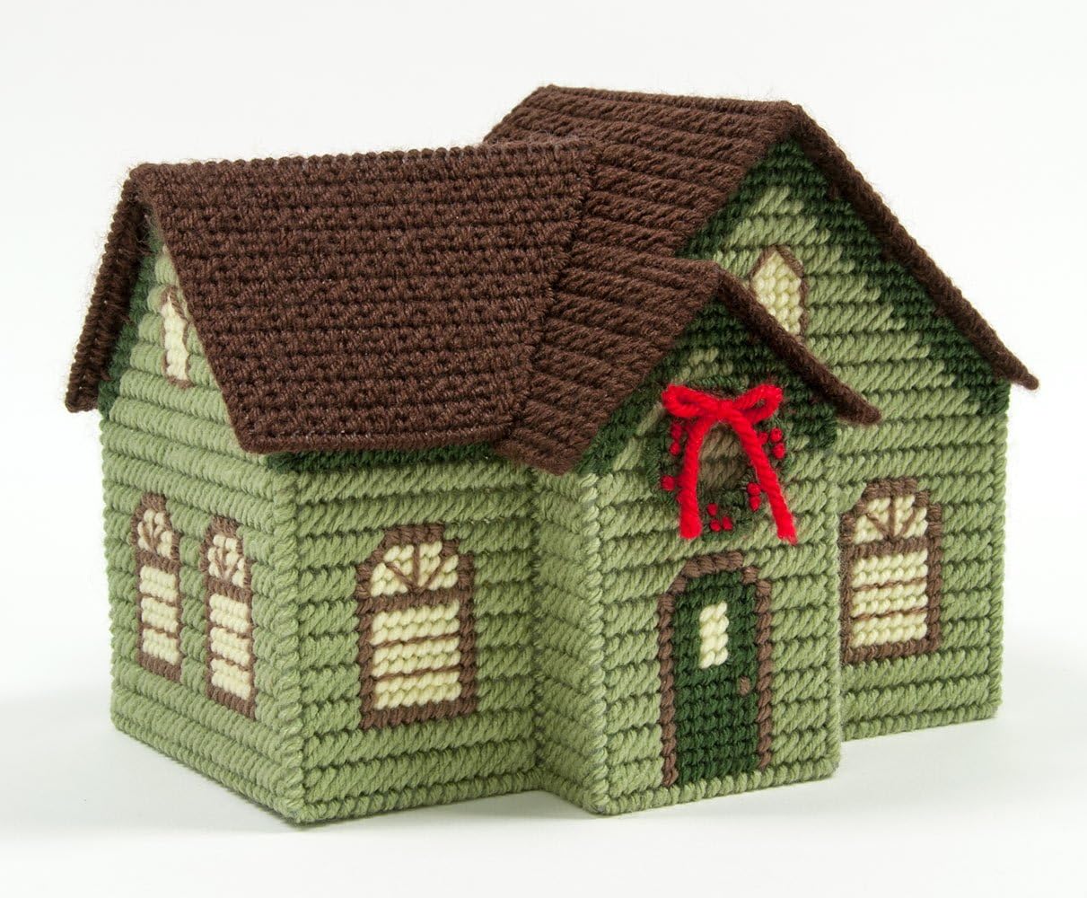 Mary Maxim Plastic Canvas Needlepoint Kit 23553 Holiday Cottage