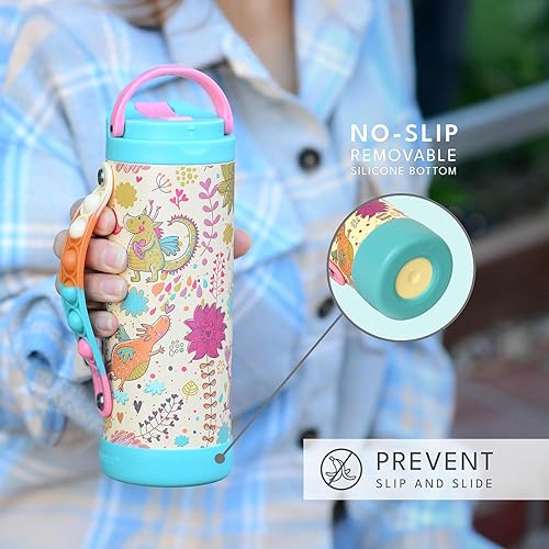 Miniatura 3 de Botella de Agua Icónica Elemental para Niños para la Escuela - Botellas de Agua Aisladas 100% a Prueba de Fugas con Tapa de Popote y Asa Pop-It para