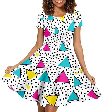 UNICEU Womens Tropical Print Dress Boho Ethnic Cocktail Party Skater Dress Summer Casual Vintage Swing Dress S-2XL
