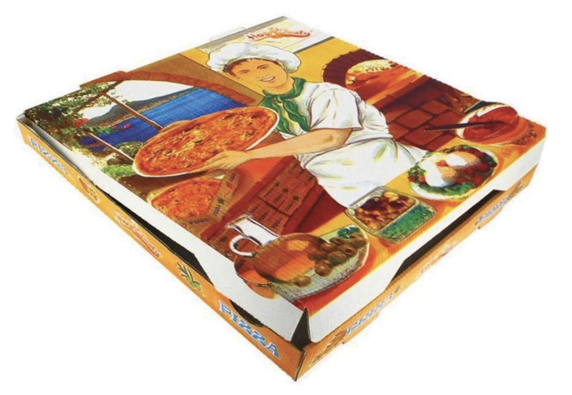 EuroPacking Caja para pizza con diseño - medidas S,M,L,XL - Cartón microcanal compostable - 100 Unidades (Pizza (300x300x35))