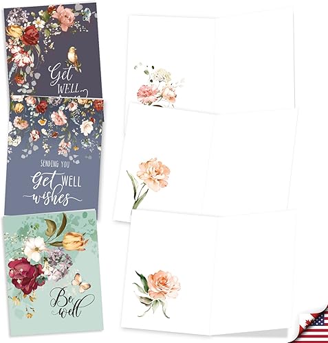 Miniatura 3 de The Best Card Company Juego de 20 notas surtidas en blanco Get Well Soon de 4 x 5.12 pulgadas con sobres (10 diseños, 2 de cada uno) Be Well Soon