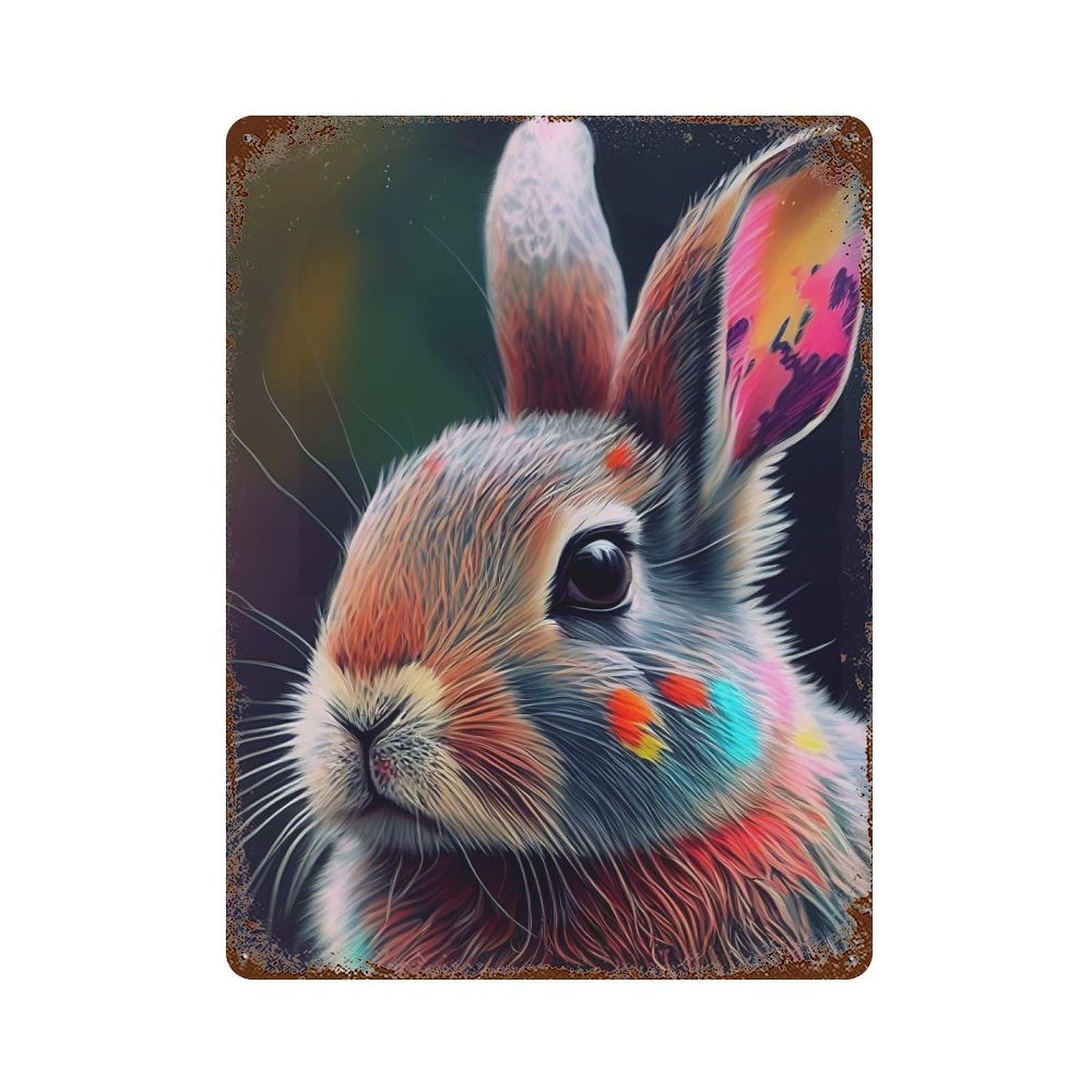 Garage Style Colorful Rabbit Animals Vintage Rust Metal Sign 15.7"x11.8", Vintage Wall Decor for Bar And Workshop