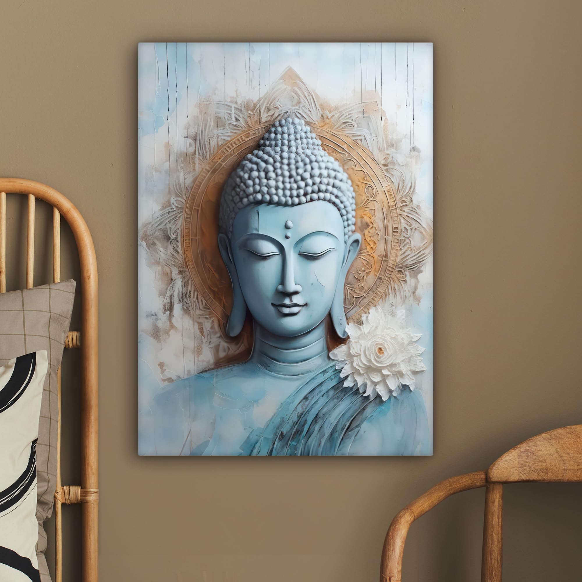 Tableau Toile Déco Bouddha 60x80 Cm - Impression HD - Cadre Bois 2 Cm - Prêt à Accrocher