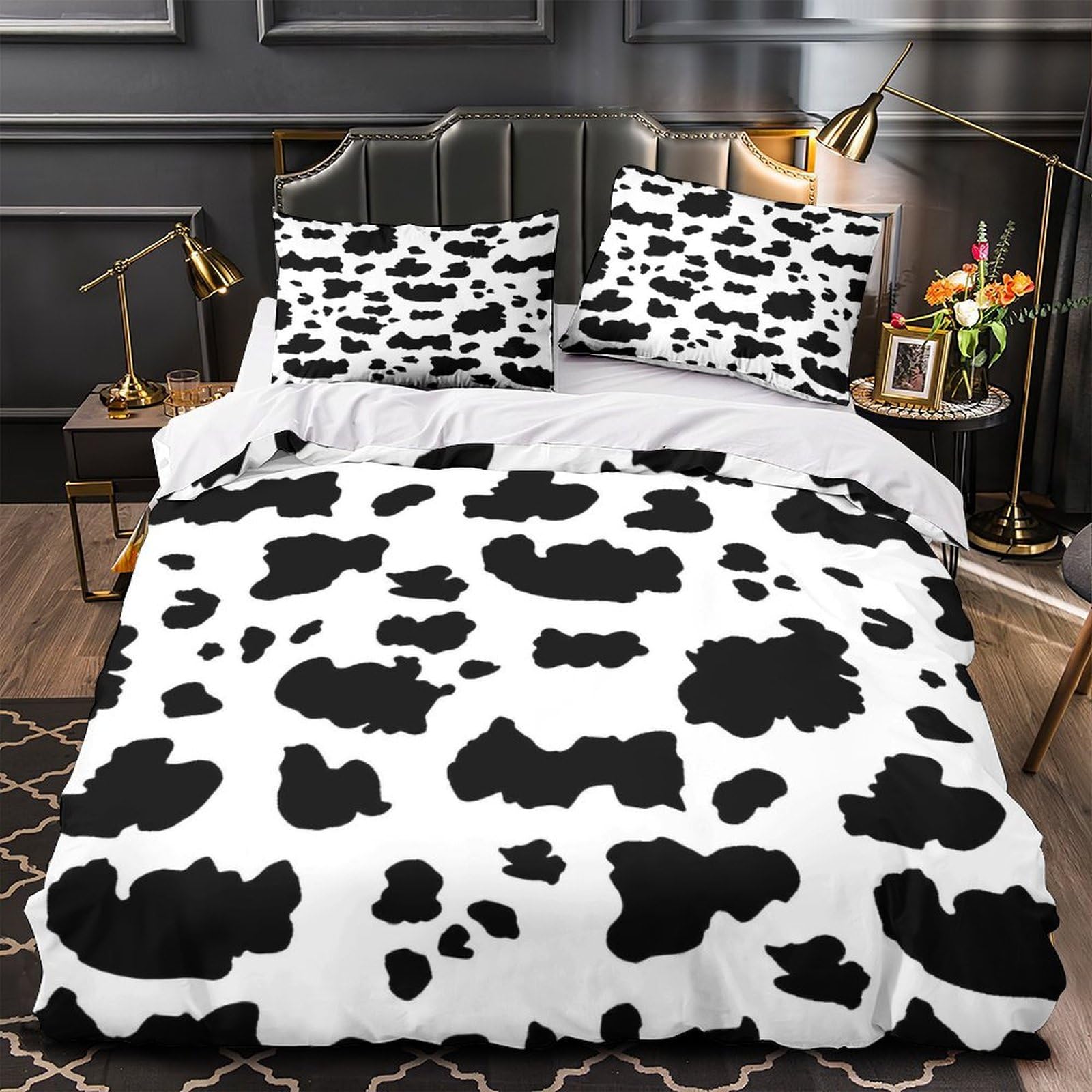Parure de lit motif vache en microfibre douce et housse de couette single 135x200cm pour ados