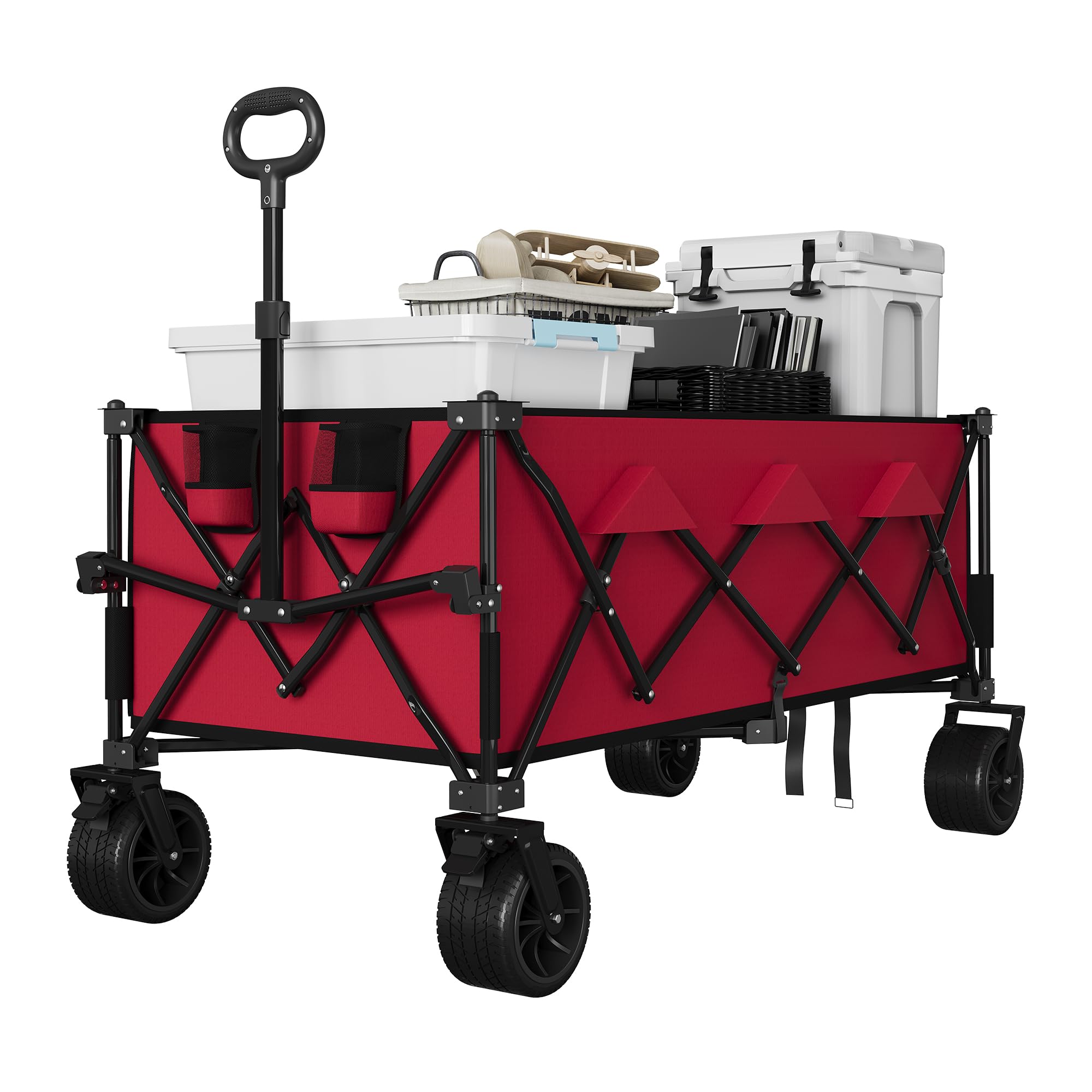 Outdoor Trolley Cart, Iron and Oxford Cloth, 131 x 72 x 105 cm, 350L, Red