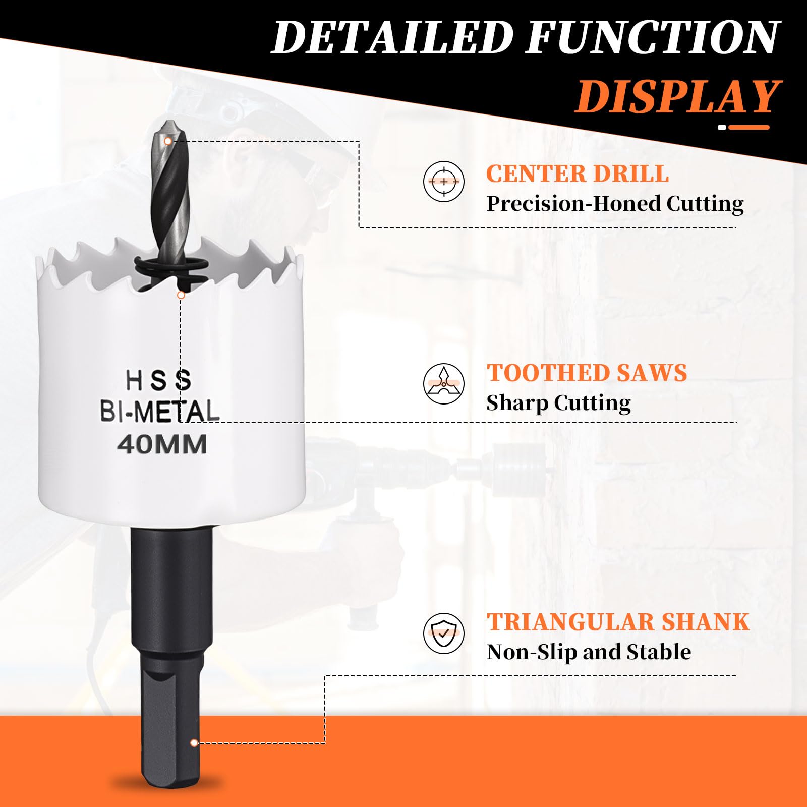 METALLIXITY Bi-Metal Hole Saw 1-9/16", M42 HSS Circular Head 40mm Hole Cutter with 2 Pilot Drill Bits - Image 3