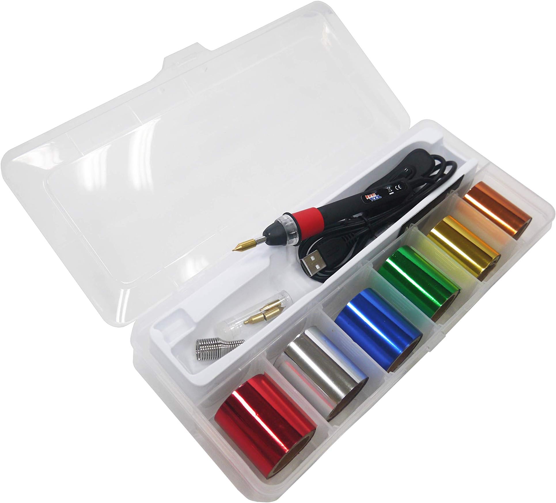 KINGTOOL Hot Foil Punch Tool Hot Spring Pen Embossing Pen Hot Foil Pen USB Power Supply (with 4 Tips) (Black)