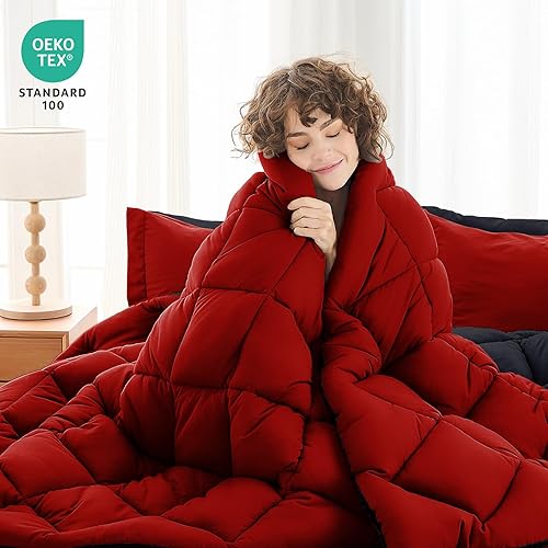 Miniatura 317 de MUXHOMO Juego de edredón Queen de 7 piezas, cama reversible en una bolsa, tamaño Queen, juego de ropa de cama para todas las estaciones con edredón