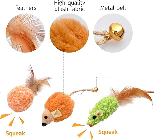 Miniatura 3 de Silvervine - Juguete de ratón de peluche con plumas de gato, hierba gatera natural para salud dental y dentición, palo masticable para uso en