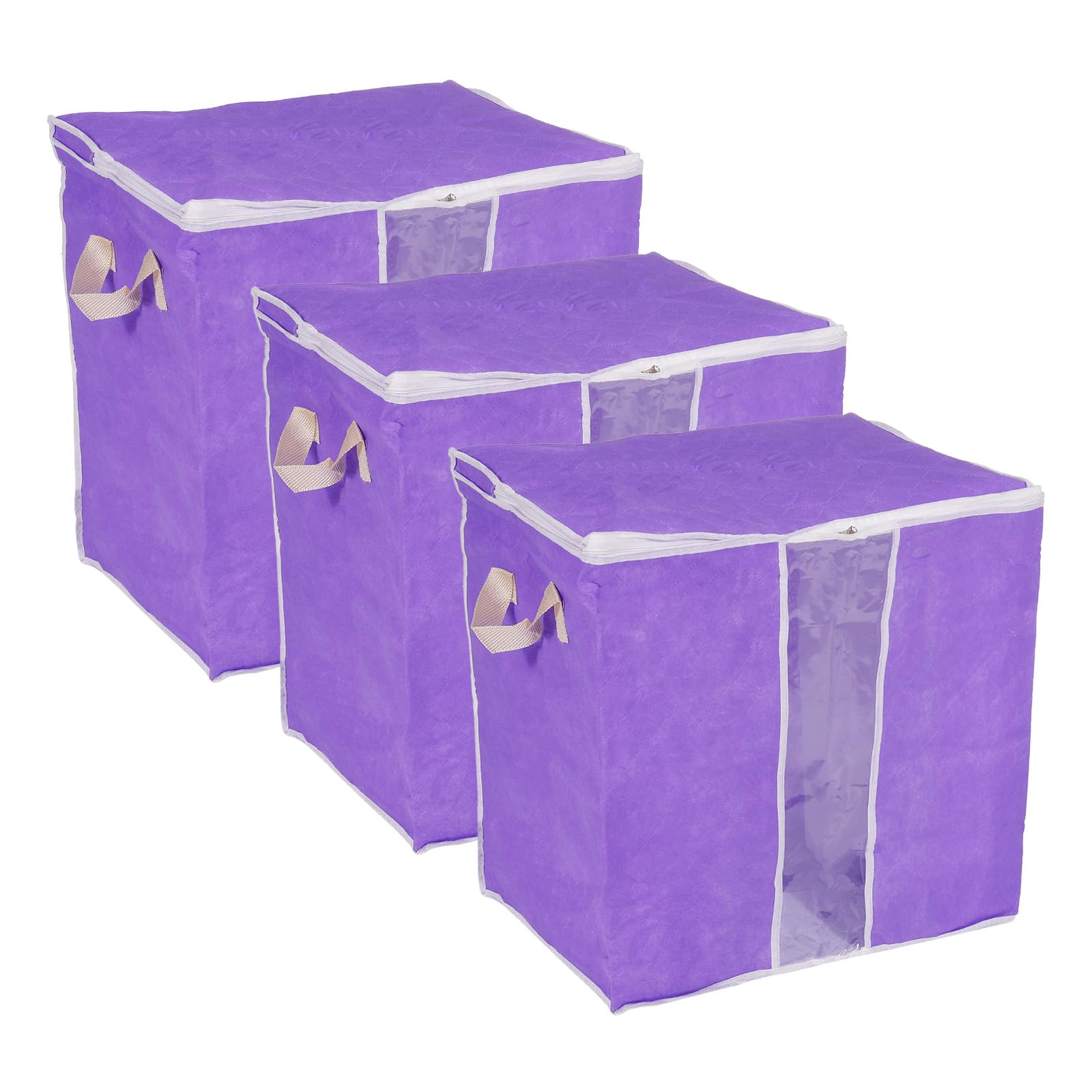 QUARKZMAN Vestiti Conservazione Borsa 3pz Armadio Organizzatore con Rinforzato Manico per Piumini Lenzuola Abbigliamento Cuscini Pieghevole con Robusto Cerniera-Viola