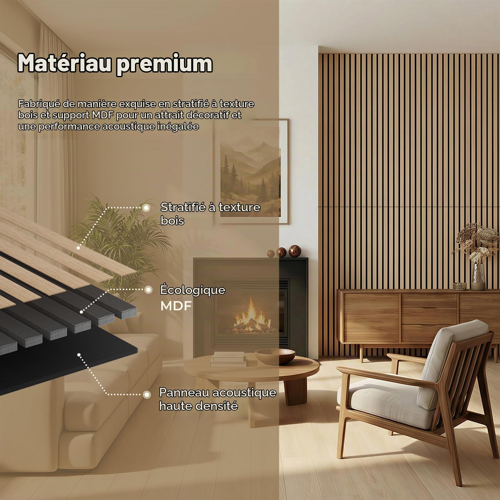 Panneau Mural Decoratif 120x60x2,1 cm, Ohuhu 4 Panneaux Panneau Acoustique Aspect Bois, Panneau Acoustique Mural avec Haute Absorption Acoustique, Panneaux Muraux pour Salon Bureau