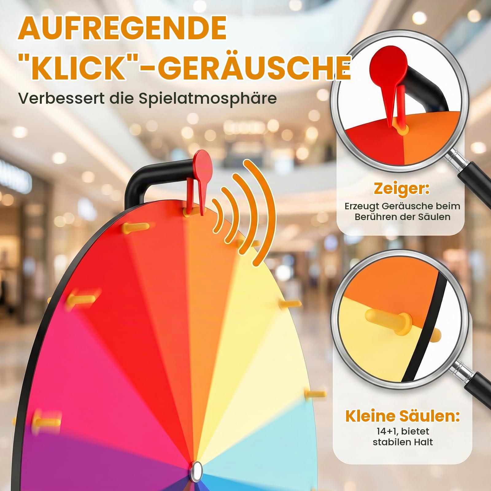 60 cm drehendes Preisrad,14 Farben, drehbares Kritzelspiel mit löschbarem Marker,verstellbar von 100 cm - 200cm, auf dem Boden stehend, verstaubares Glücksrad mit Ablage