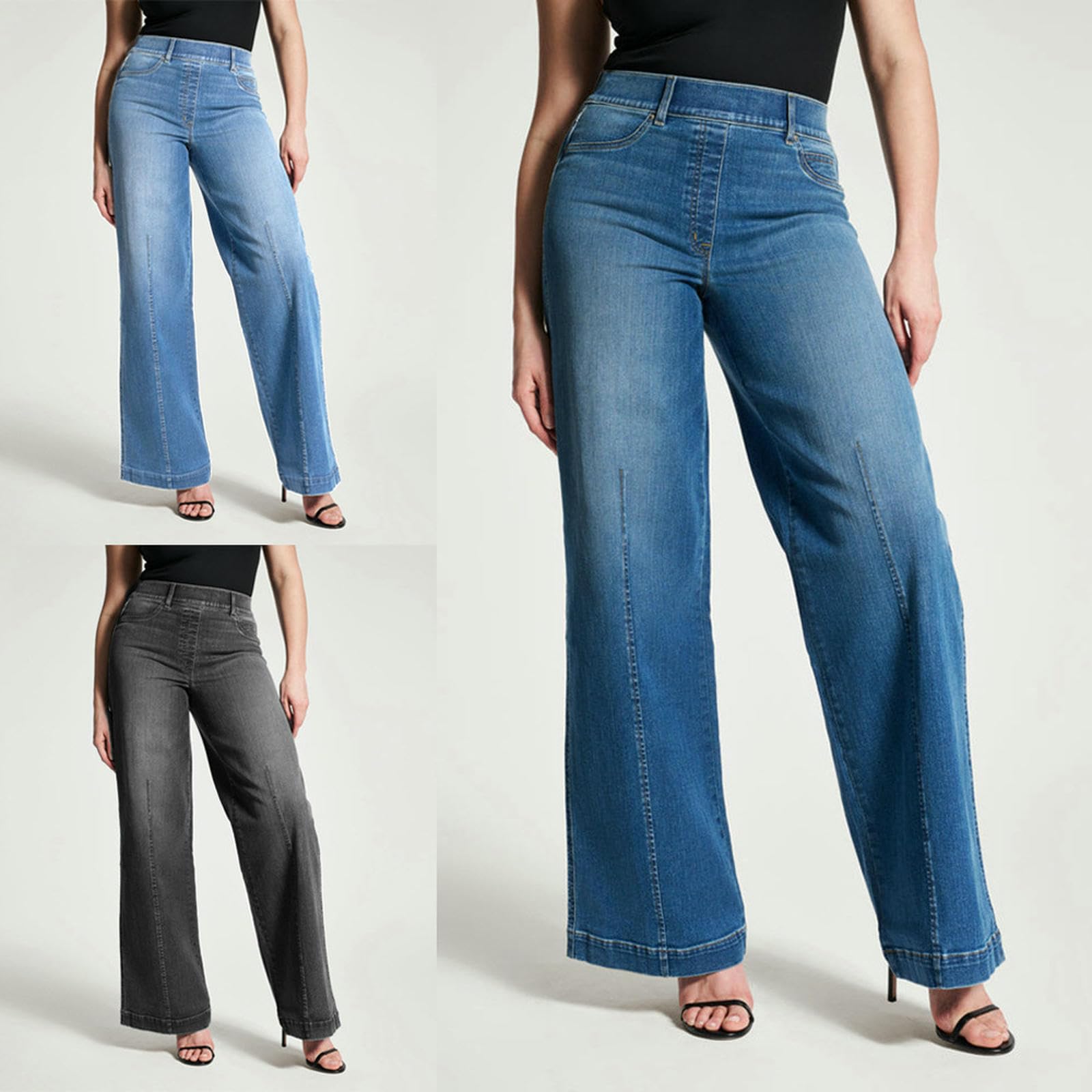 Jeans Donna Donne Gambe Ad Alta Vita su Pantaloni in Vintage Elastico-Nero-m