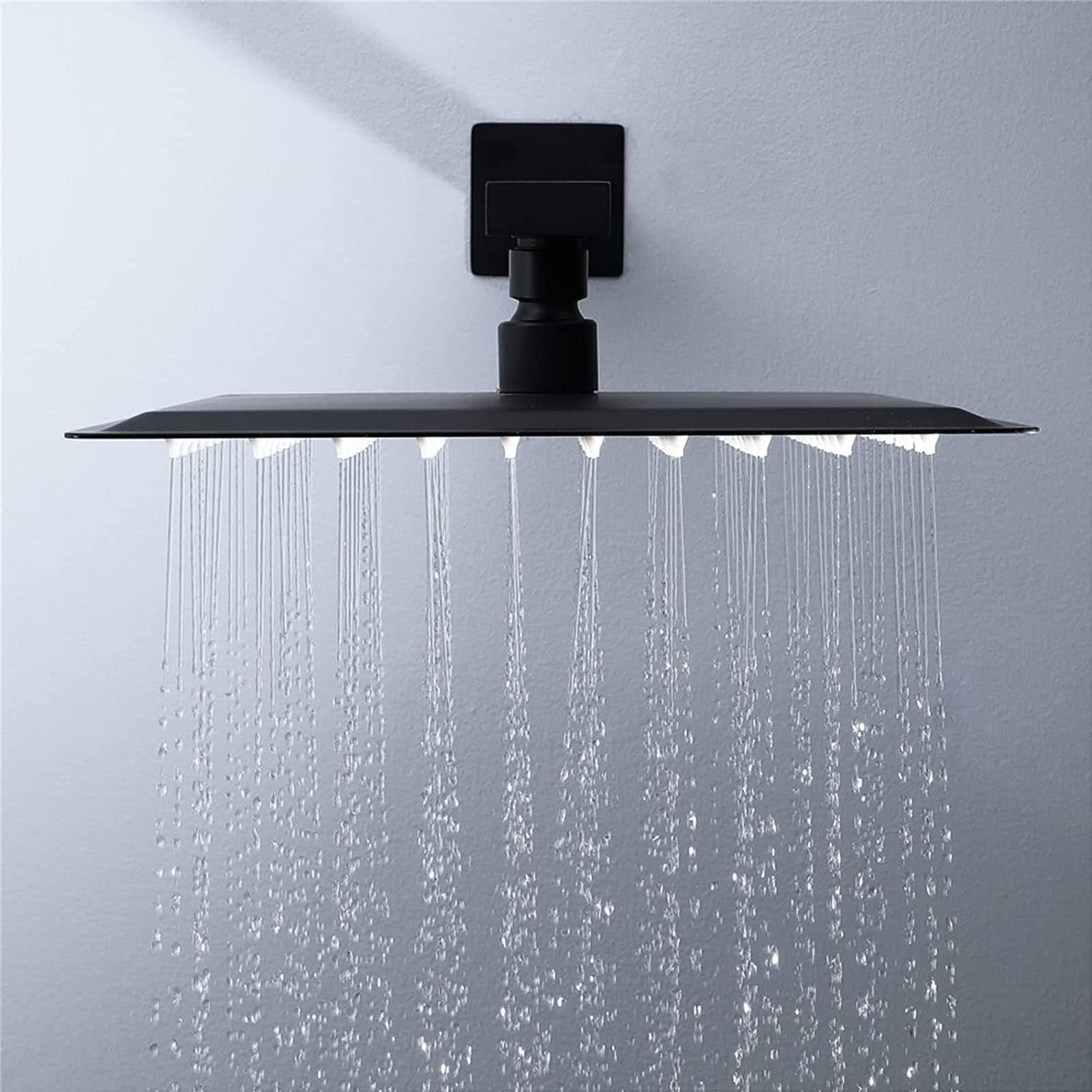Soffione Doccia A Pioggia Quadrato 49x35 Cm Con LED - Alta Pressione, In Acciaio Inox 304, Ugelli In Gomma Anticalcare - Finitura Nero Opaco Per Bagno Moderno