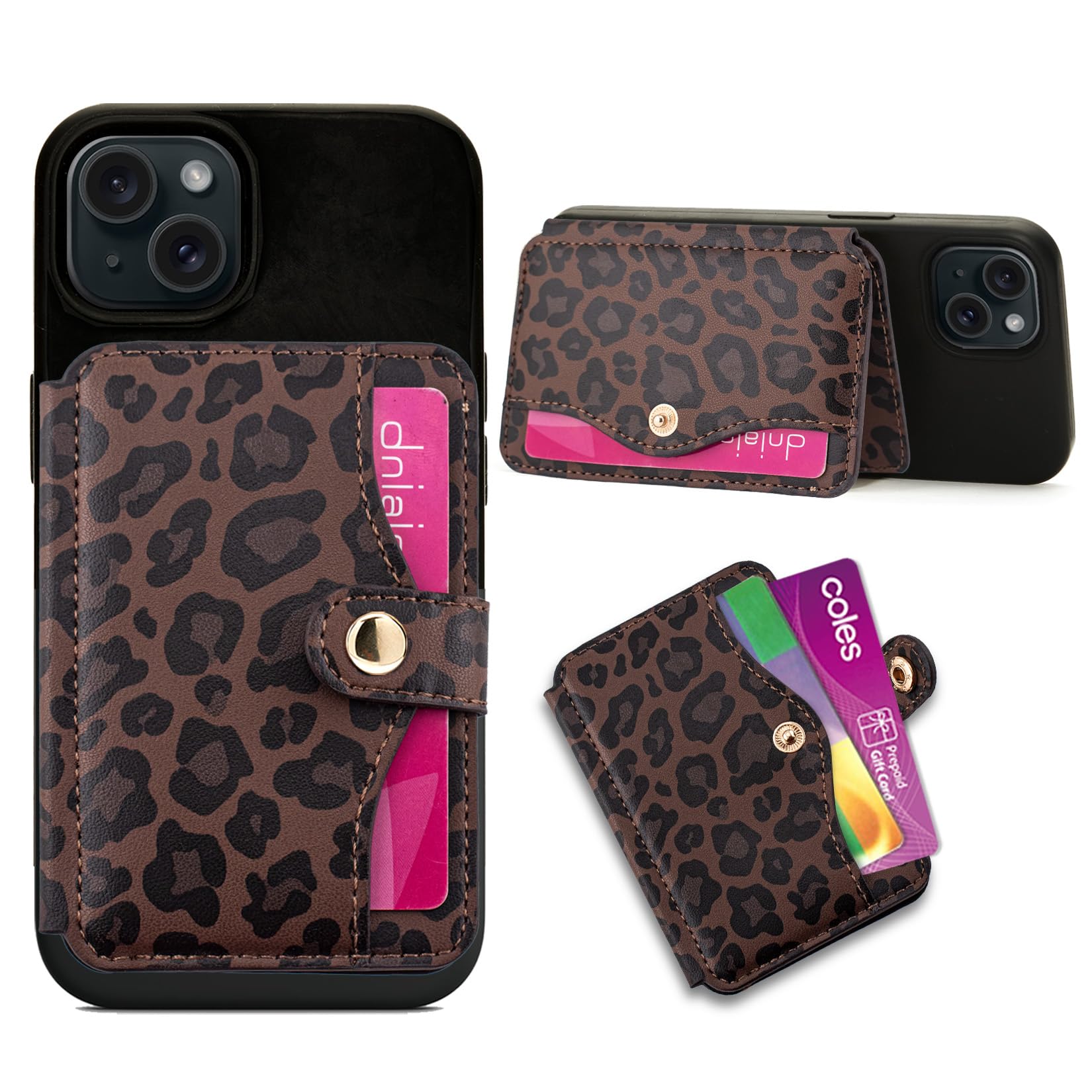 M-Plateau Credit Card Holder for Cell PhoneWith Slim 3M Adhesive Card Holder for Phone Case for iPhone 12& iPhone 13 Pro Max 6.1 Inches/One Plus 10T/Samsung Galaxy Most Smartphones (Leopard Print)