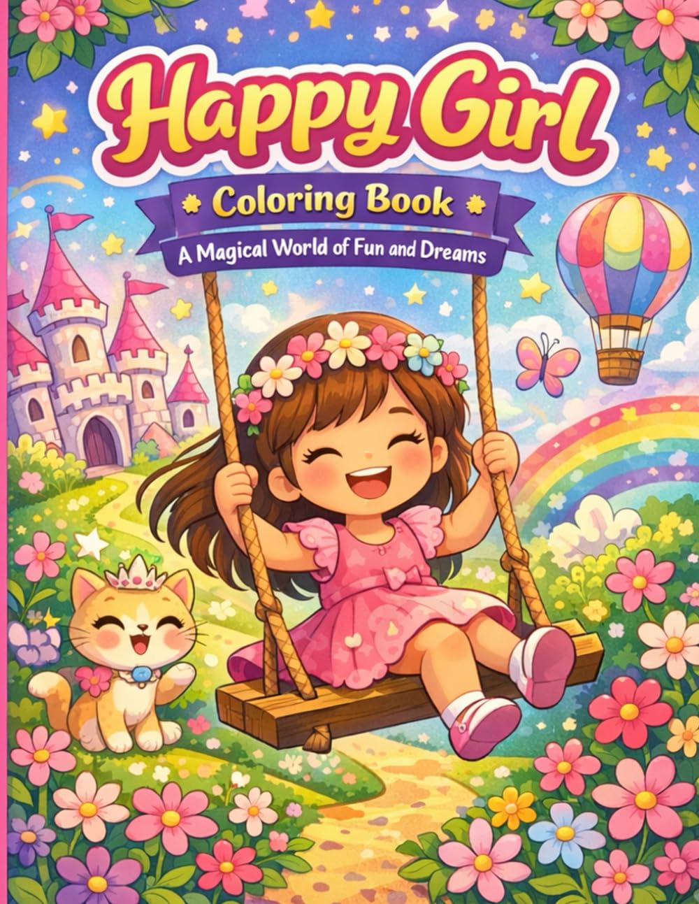Happy Girl Coloring Book: For Girls Ages 3–8: Cute, Fun, and Easy Coloring Pages