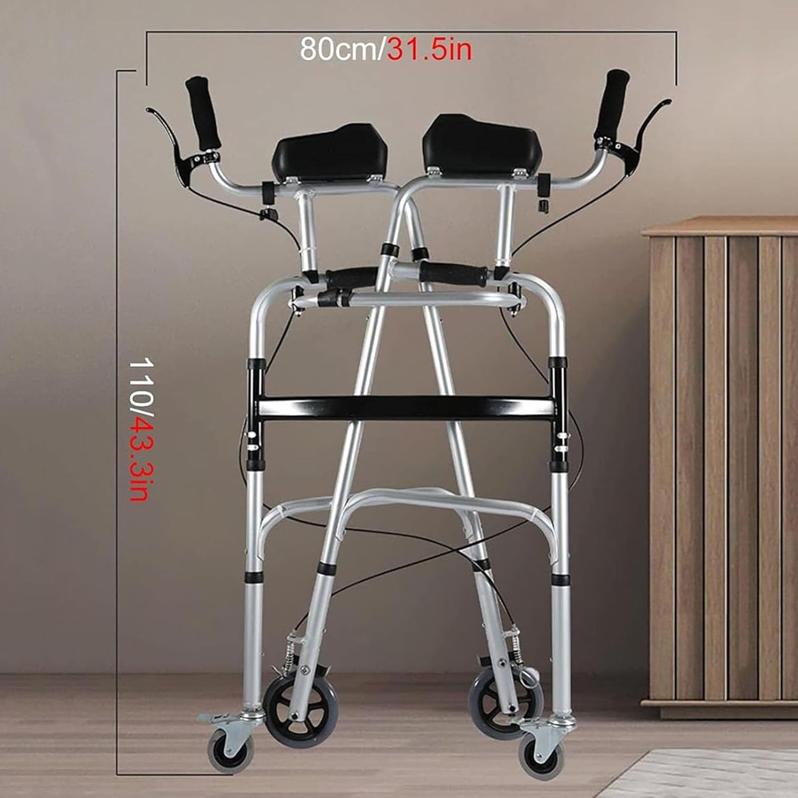 Ayuda para la Movilidad Caminando con Frenos, Andador Vertical Plegable con Asiento, Andador Vertical de Rehabilitación Ajustable en Altura para Adultos Mayores Discapacitados
