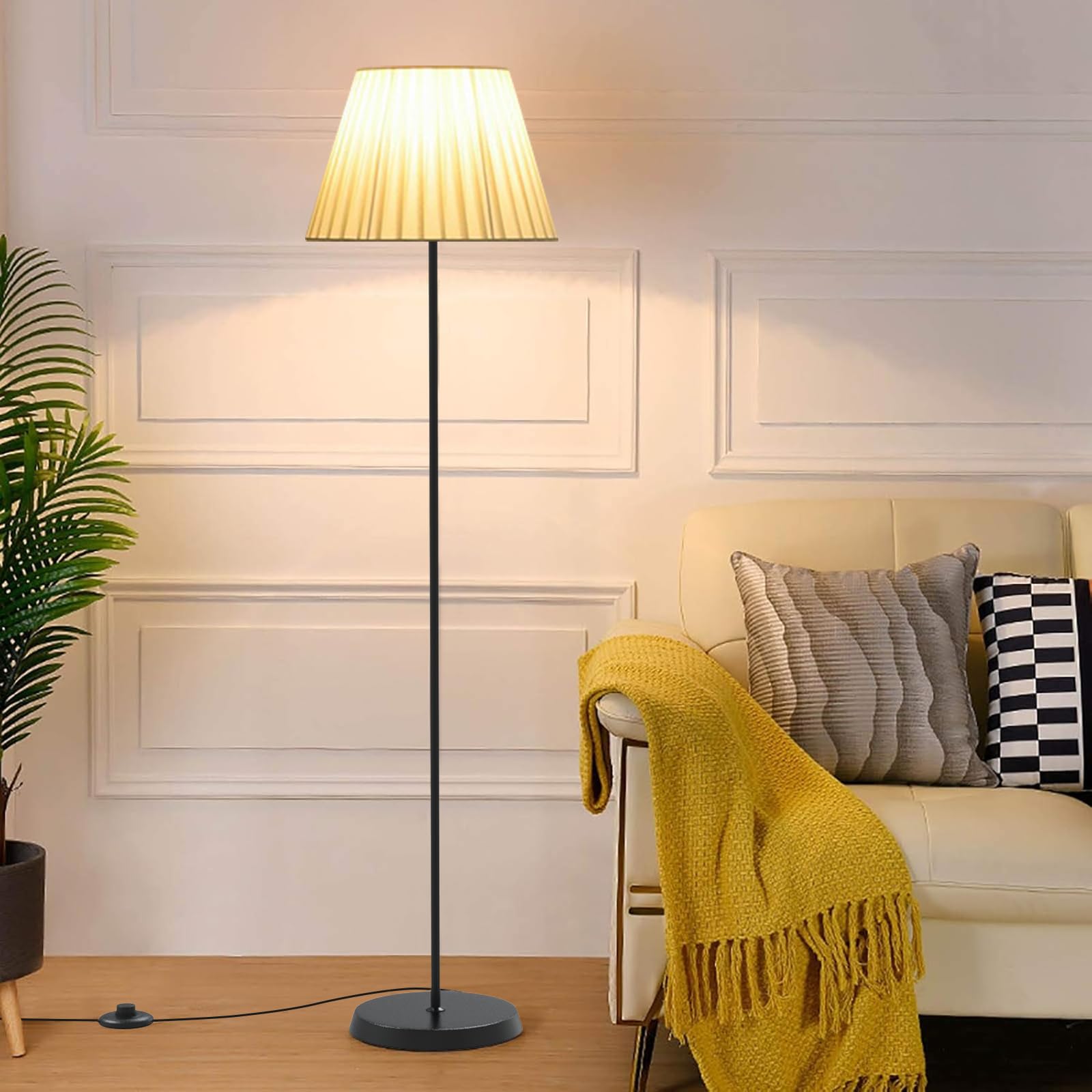 Sumkyle Floor Lamp with Fabric Lampshade, Modern Tall Lamps for Living Room, Long Standing Lamps Home Decor, Floor Lighting for for Bedroom, Study Room, Office (Black)