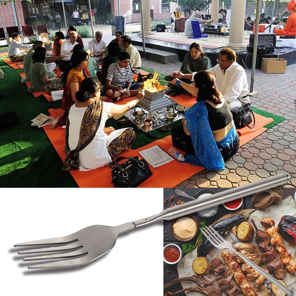 Giantree Forchetta Telescopica, 1 pz 22-64cm in acciaio inox lunga telescopio forcella allungabile forchetta da barbecue manico lungo forchetta per posate forchetta da dessert